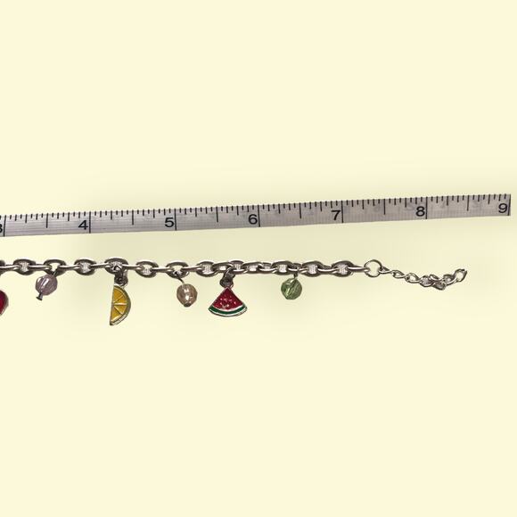 Vintage Cutie Fruity Charm Bracelet Silver Chain - Picture 6 of 6